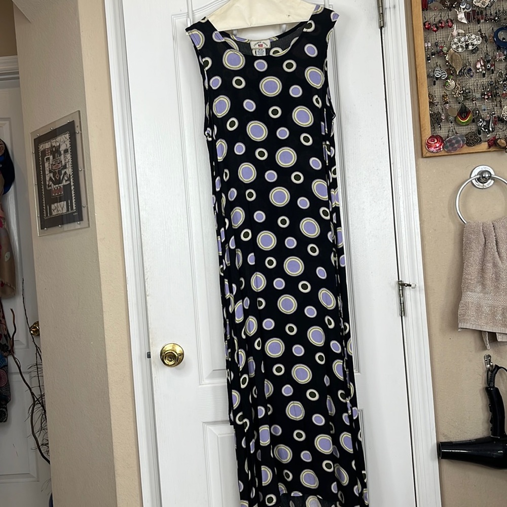 Long Black & Purple Polka Dot Sundress - SZ 9/10